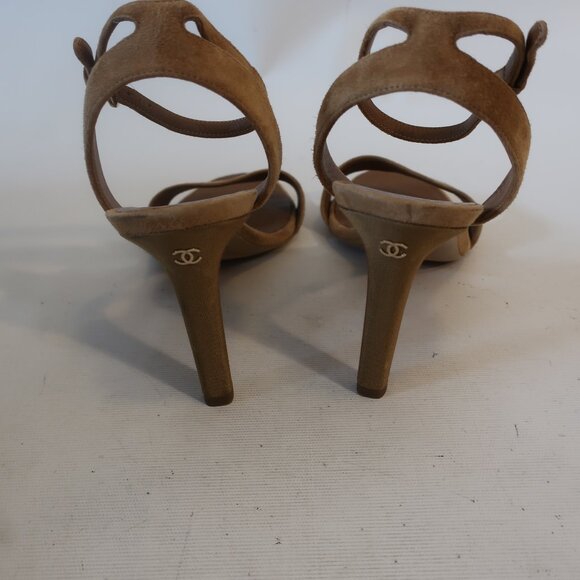 Authentic Womens Chanel Tan Suede Strappy Ankle Strap Heels 41 US/10 - Picture 6 of 14